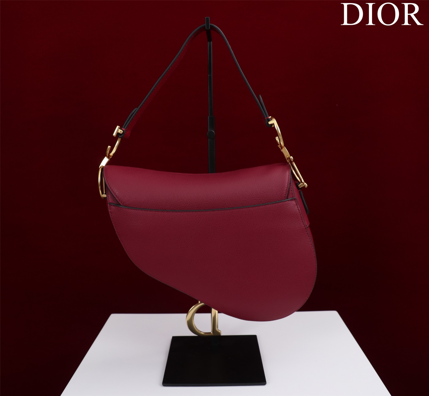 Saddle Bag with Strap Burgundy Grained Calfskin